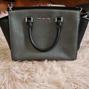 Michael Kors Gray and Black Saffiano Leather Satchel